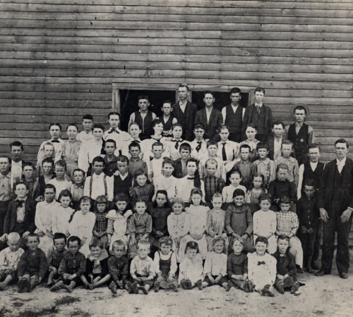 Photo of the mandeville School with its students and faculty