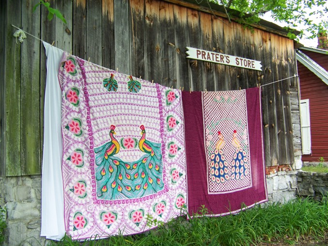 Two Chenille Spreads depicting peacocks outside of Prater's Mill