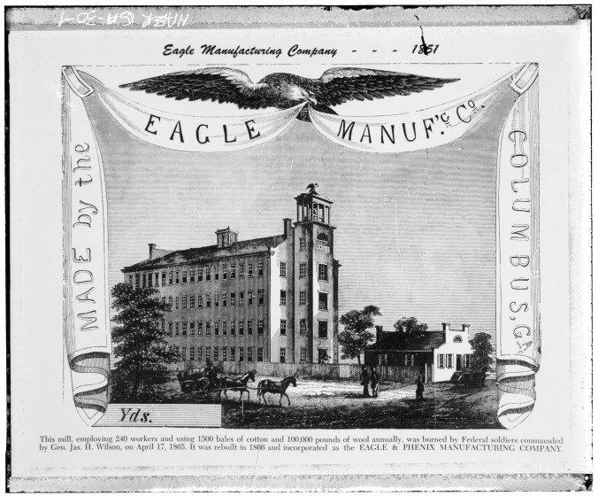 1851 drawing of the Eagle and Phenix Mills