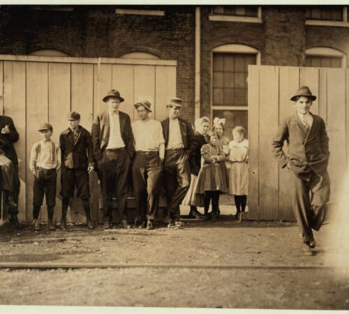 Photo of a group of mill workers