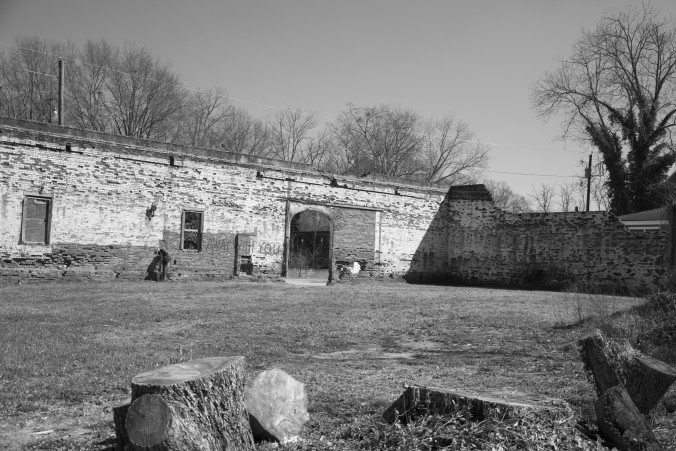Photo of the inner exterior walls of the mill