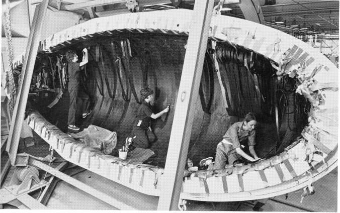 Photo of Women working on raft during WWII at Rockmart's Goodyear Plant
